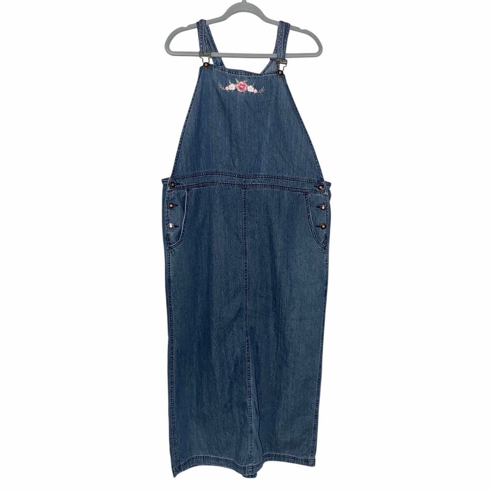 Vintage Liz Claiborne denim blue jean jumper overall dress embroider cottage XL